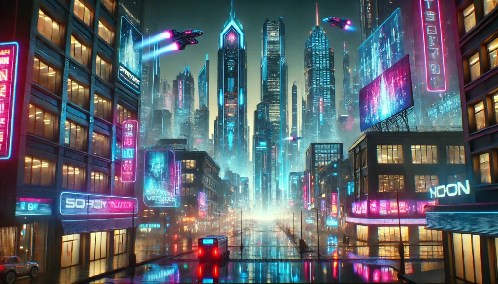 AI Image Prompts: Definition, Types, Techniques, Challenges and Practical Applications 28 - Dall-e“futuristic cityscape at night, neon lights, cinematic view”
