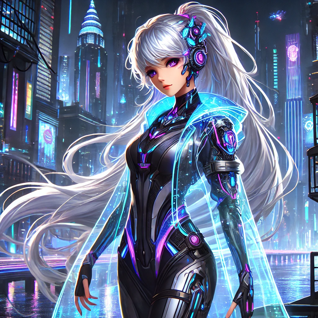 AI Image Prompts: Definition, Types, Techniques, Challenges and Practical Applications 41 - dall-e “female character in cyberpunk city, neon lighting, ultra-detailed, anime style”
